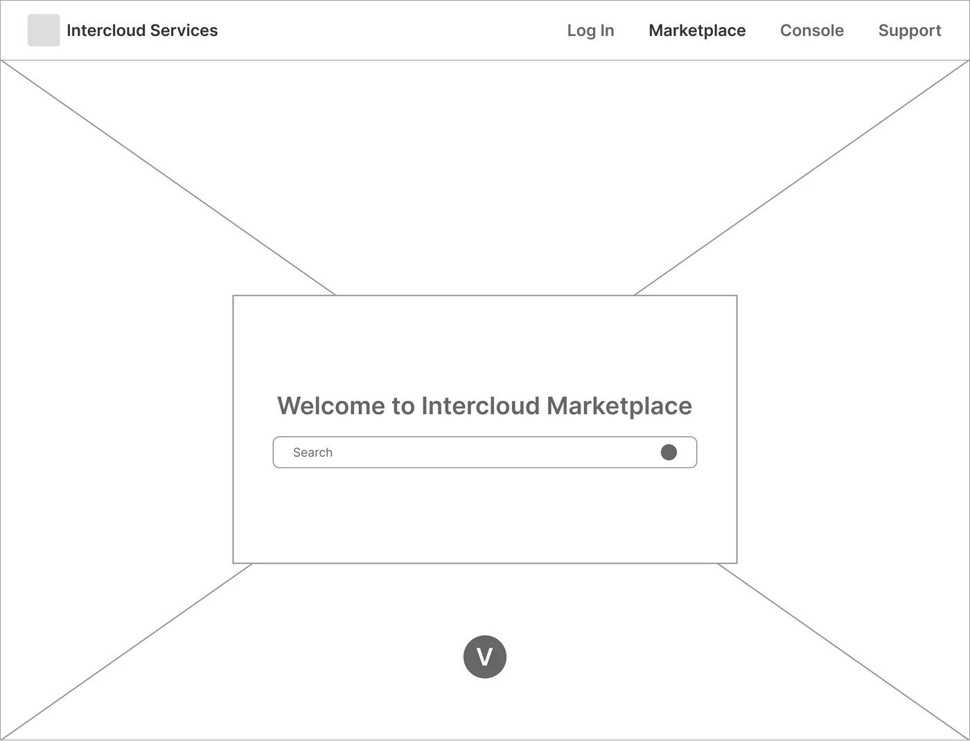 Wireframe: Landing with welcome & search
