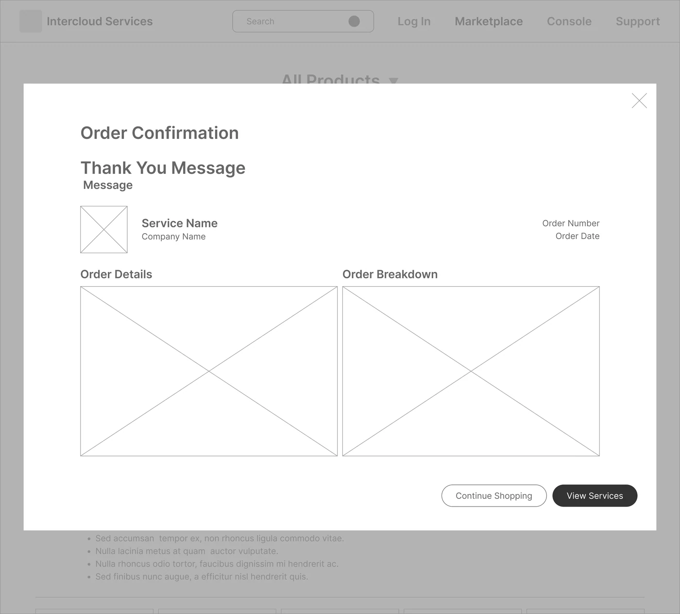 Wireframe: Order confirmation