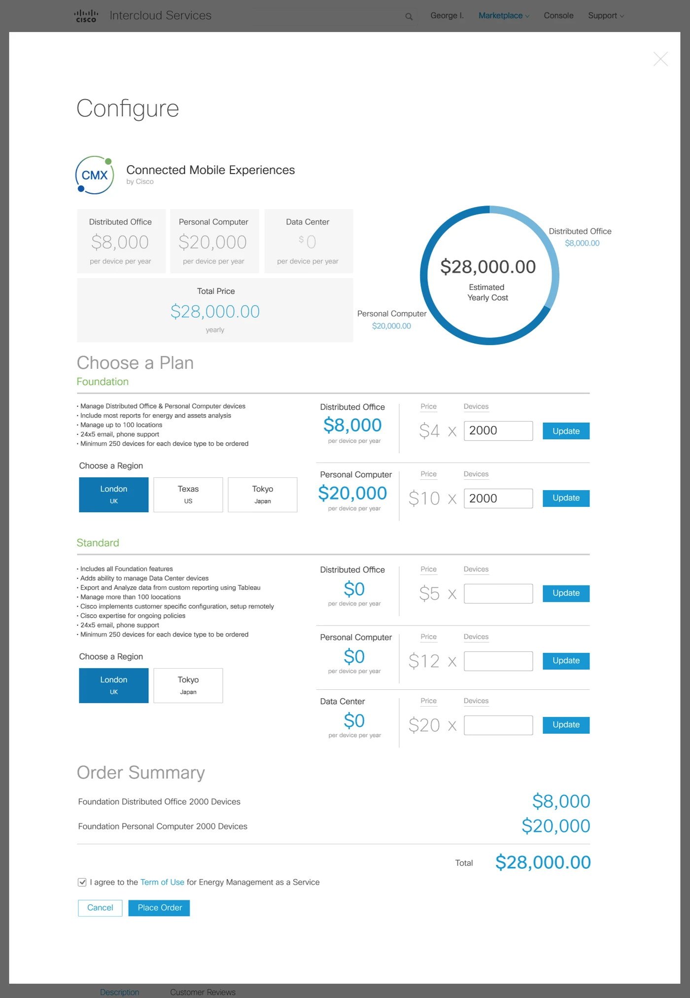 Final design: Configure: plan, region and estimated yearly cost