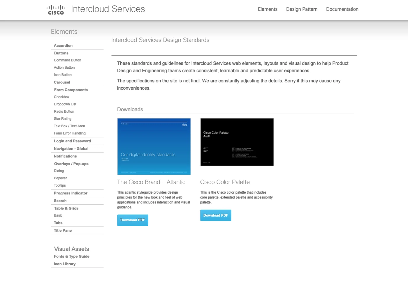 Design specification page: Design standards overview