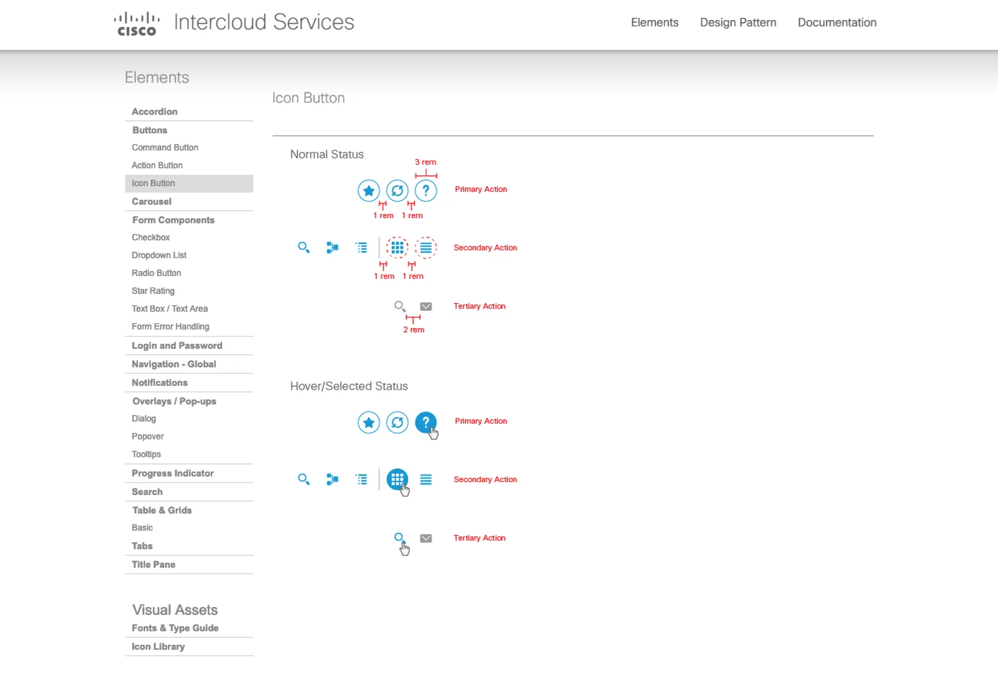 Design specification page: Icon buttons