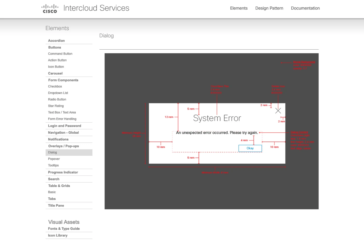 Design specification page: Dialogs