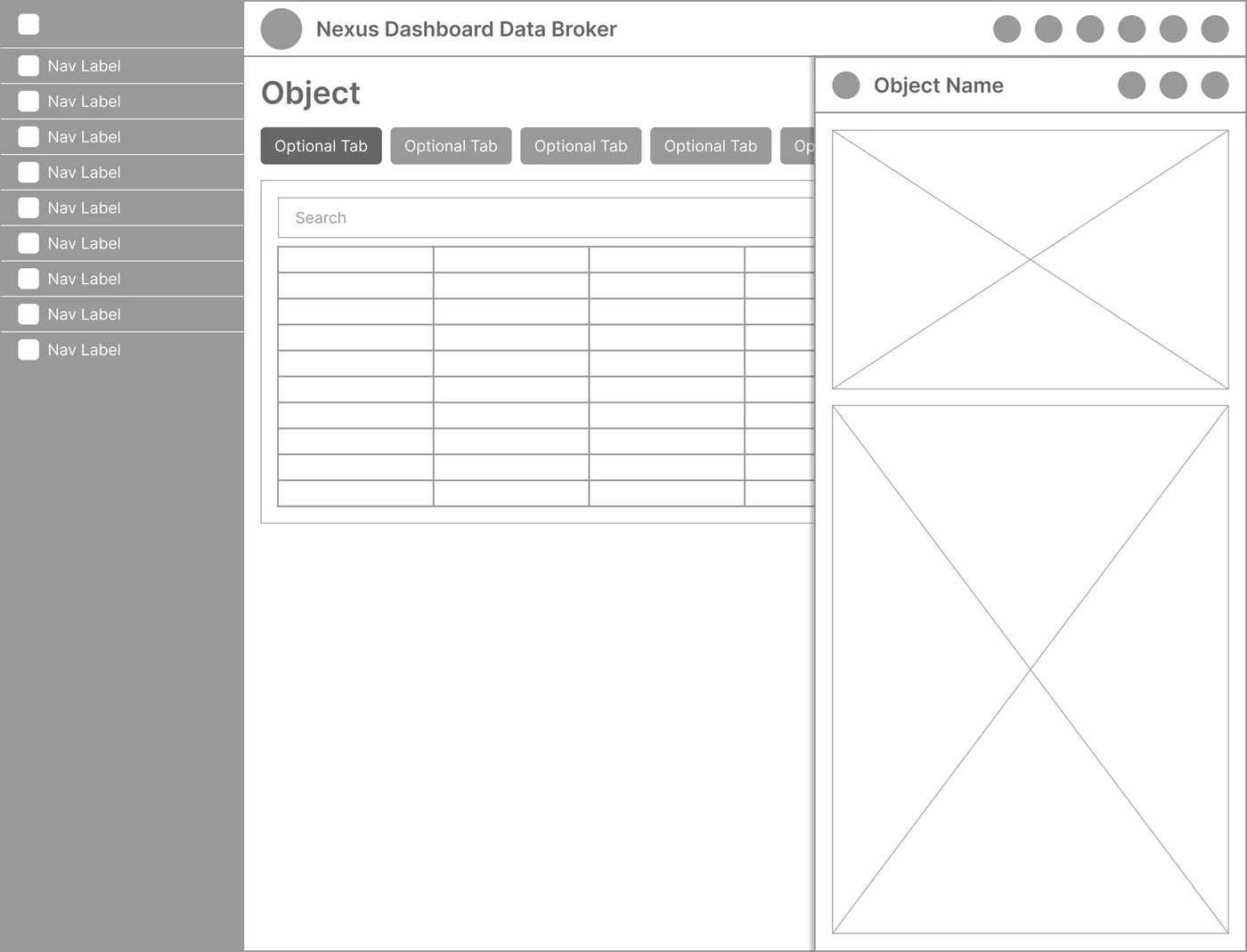 Wireframe: Object list with detail panel