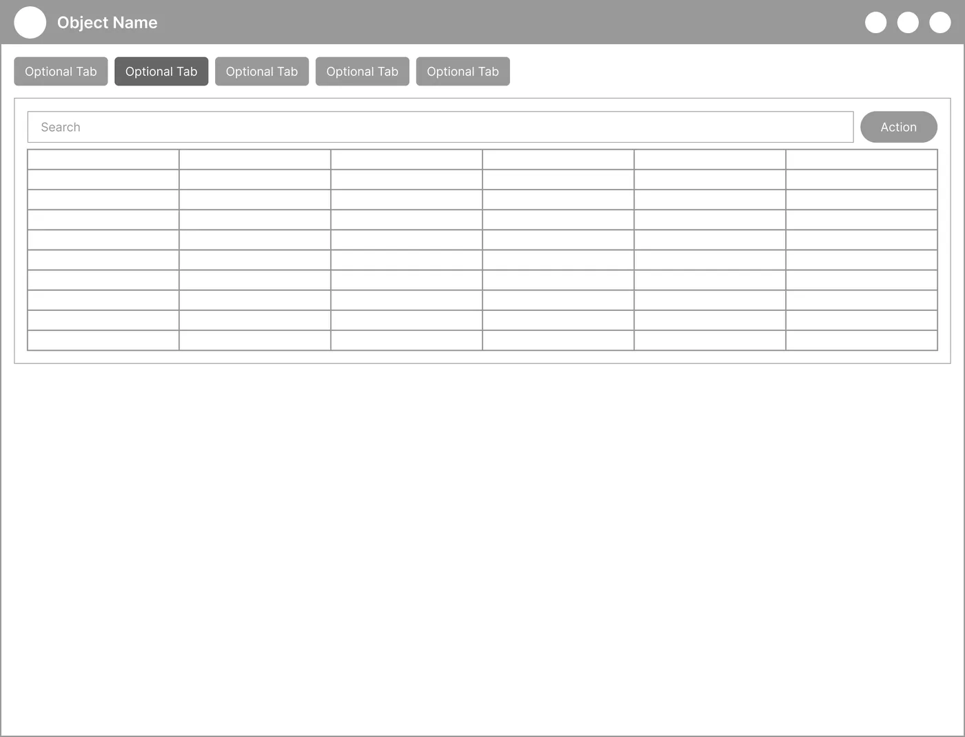 Wireframe: Object detail table