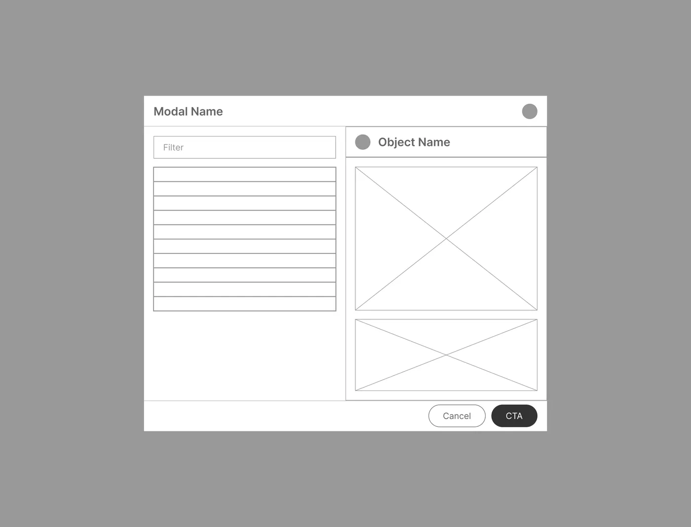 Wireframe: Modal with detail panel