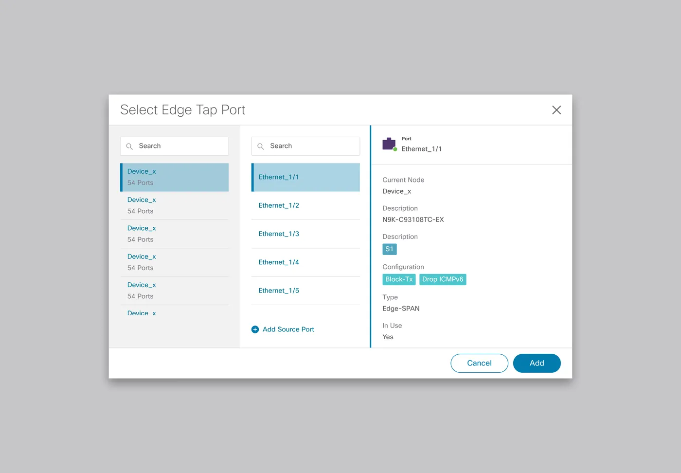 Final design: Select edge tap port