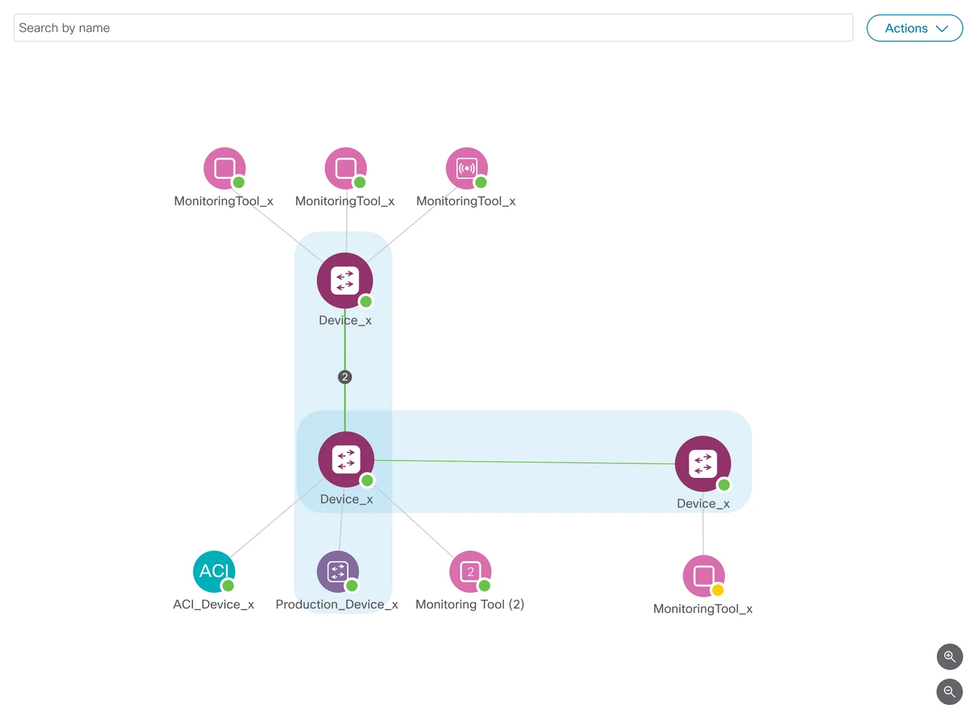 Interactive topology map of devices and connections