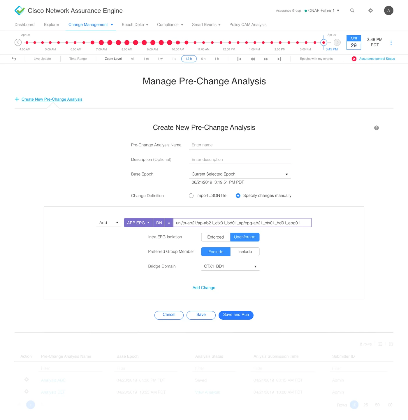 Final design: Manage Pre-Change Analysis