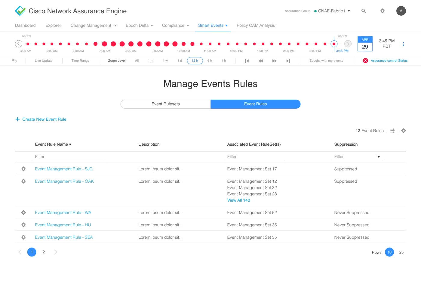 Final design: Manage Events Rules